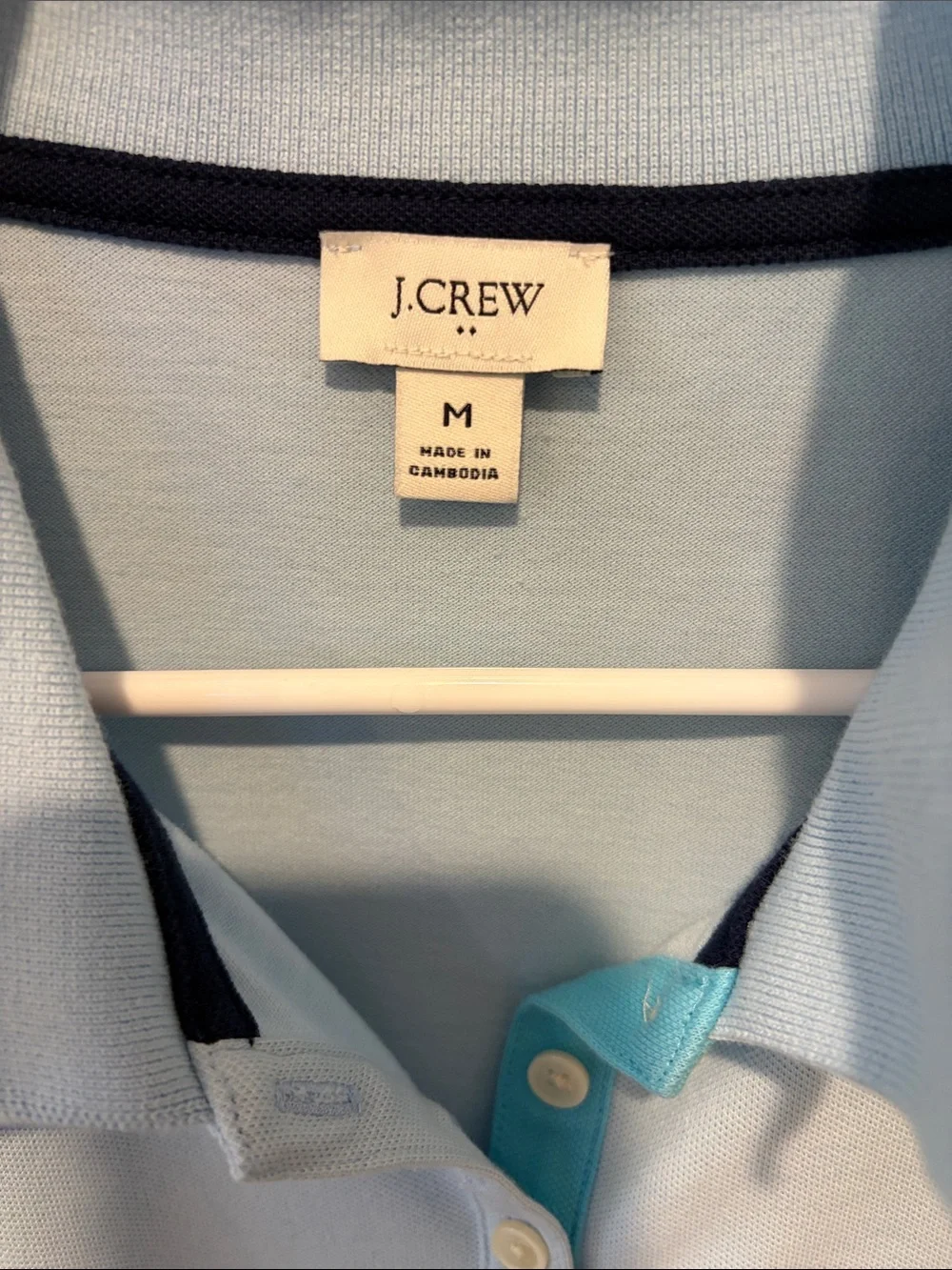 J. Crew Light Blue Short Sleeve Polo with Aquamarine Placket Accent